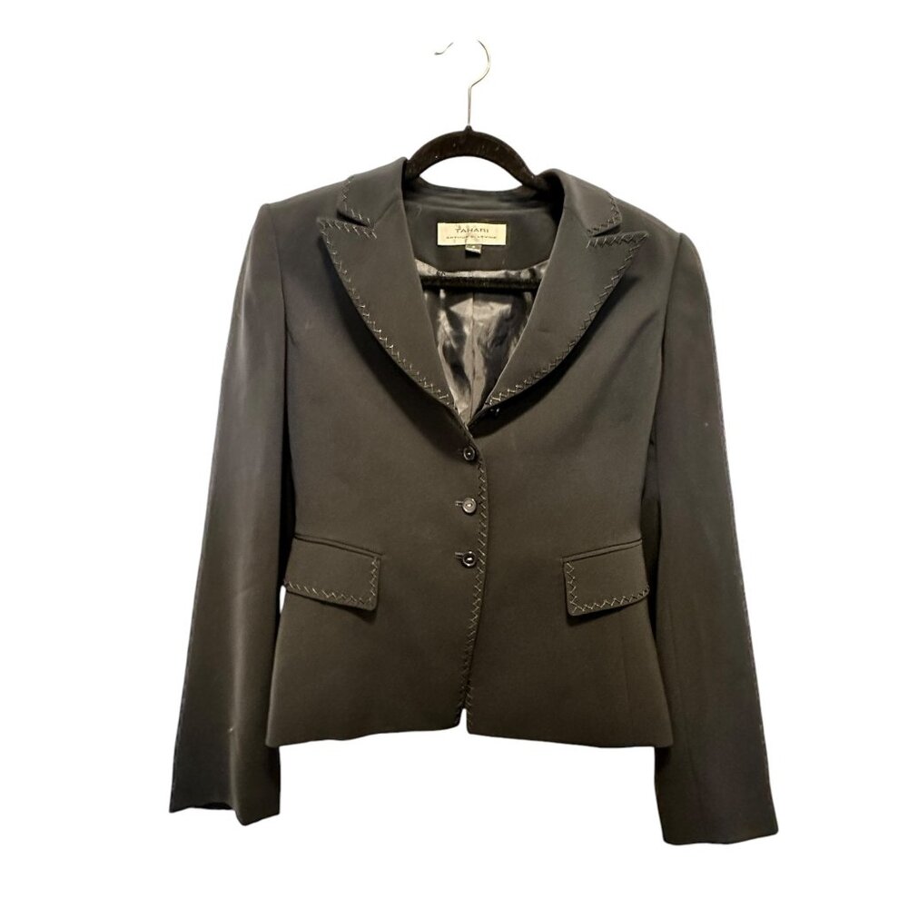 ✌️ 2/$40 ✌Tahari Arthur Levine Navy Blazer with Stitched Edging & 3 Buttons sz 6